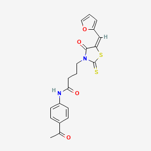 molecular formula C20H18N2O4S2 B12154962 (E)-N-(4-acetylphenyl)-4-(5-(furan-2-ylmethylene)-4-oxo-2-thioxothiazolidin-3-yl)butanamide 