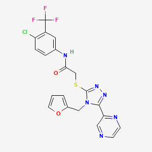 molecular formula C20H14ClF3N6O2S B12155030 N-[4-chloro-3-(trifluoromethyl)phenyl]-2-{[4-(furan-2-ylmethyl)-5-(pyrazin-2-yl)-4H-1,2,4-triazol-3-yl]sulfanyl}acetamide 