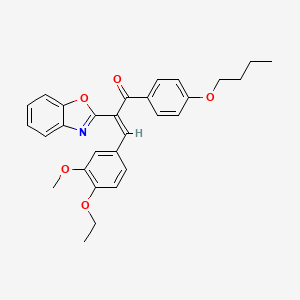 (2E)-2-(1,3-benzoxazol-2-yl)-1-(4-butoxyphenyl)-3-(4-ethoxy-3-methoxyphenyl)prop-2-en-1-one