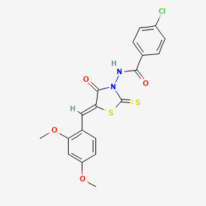 molecular formula C19H15ClN2O4S2 B12155238 (Z)-4-chloro-N-(5-(2,4-dimethoxybenzylidene)-4-oxo-2-thioxothiazolidin-3-yl)benzamide 