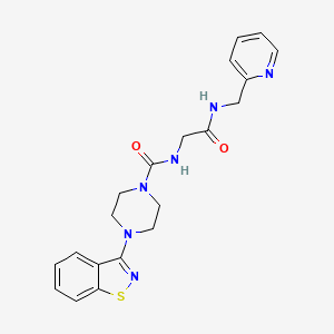 molecular formula C20H22N6O2S B12155277 4-(1,2-benzothiazol-3-yl)-N-{2-oxo-2-[(pyridin-2-ylmethyl)amino]ethyl}piperazine-1-carboxamide 