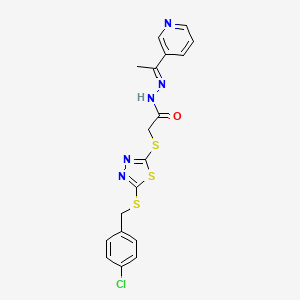 molecular formula C18H16ClN5OS3 B12155354 2-({5-[(4-chlorobenzyl)sulfanyl]-1,3,4-thiadiazol-2-yl}sulfanyl)-N'-[(1E)-1-(pyridin-3-yl)ethylidene]acetohydrazide 