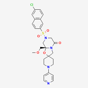 molecular formula C27H29ClN4O5S B1215542 (-)-7-[(6-Chloro-2-naphthalenyl)sulfonyl]tetrahydro-8A-(methoxymethyl)-1'-(4-pyridinyl)-spiro[5H-oxazolo[3,2-A]pyrazine-2(3H),4'-piperidin]-5-one 