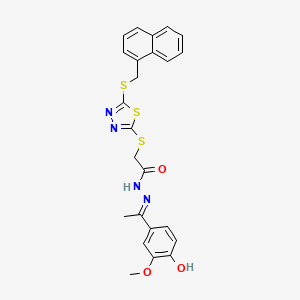 molecular formula C24H22N4O3S3 B12155545 N'-[(1E)-1-(4-hydroxy-3-methoxyphenyl)ethylidene]-2-({5-[(naphthalen-1-ylmethyl)sulfanyl]-1,3,4-thiadiazol-2-yl}sulfanyl)acetohydrazide 