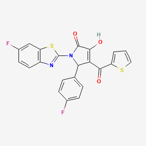 molecular formula C22H12F2N2O3S2 B12155561 (4E)-1-(6-fluoro-1,3-benzothiazol-2-yl)-5-(4-fluorophenyl)-4-[hydroxy(thiophen-2-yl)methylidene]pyrrolidine-2,3-dione 