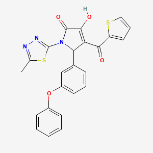 molecular formula C24H17N3O4S2 B12155761 (4E)-4-[hydroxy(thiophen-2-yl)methylidene]-1-(5-methyl-1,3,4-thiadiazol-2-yl)-5-(3-phenoxyphenyl)pyrrolidine-2,3-dione 