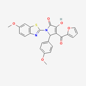 molecular formula C24H18N2O6S B12155769 (4E)-4-[furan-2-yl(hydroxy)methylidene]-1-(6-methoxy-1,3-benzothiazol-2-yl)-5-(4-methoxyphenyl)pyrrolidine-2,3-dione 