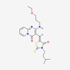 molecular formula C22H28N4O3S2 B12155812 2-[(3-ethoxypropyl)amino]-3-{(Z)-[3-(3-methylbutyl)-4-oxo-2-thioxo-1,3-thiazolidin-5-ylidene]methyl}-4H-pyrido[1,2-a]pyrimidin-4-one 