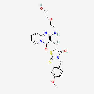 molecular formula C24H24N4O5S2 B12155916 2-{[2-(2-hydroxyethoxy)ethyl]amino}-3-{(Z)-[3-(4-methoxybenzyl)-4-oxo-2-thioxo-1,3-thiazolidin-5-ylidene]methyl}-4H-pyrido[1,2-a]pyrimidin-4-one 