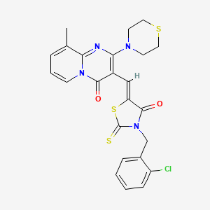 molecular formula C24H21ClN4O2S3 B12156123 3-{(Z)-[3-(2-chlorobenzyl)-4-oxo-2-thioxo-1,3-thiazolidin-5-ylidene]methyl}-9-methyl-2-(thiomorpholin-4-yl)-4H-pyrido[1,2-a]pyrimidin-4-one 