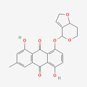 molecular formula C22H18O7 B1215618 9,10-Anthracenedione, 1,5-dihydroxy-3-methyl-8-((2,6,7,7a-tetrahydro-4H-furo(3,2-c)pyran-4-yl)oxy)- CAS No. 93513-59-8