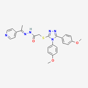 2-{[4,5-bis(4-methoxyphenyl)-4H-1,2,4-triazol-3-yl]sulfanyl}-N'-[(1E)-1-(pyridin-4-yl)ethylidene]acetohydrazide