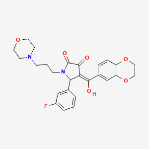 molecular formula C26H27FN2O6 B12156277 (4E)-4-[2,3-dihydro-1,4-benzodioxin-6-yl(hydroxy)methylidene]-5-(3-fluorophenyl)-1-[3-(morpholin-4-yl)propyl]pyrrolidine-2,3-dione 