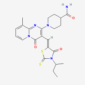 1-(3-{(Z)-[3-(butan-2-yl)-4-oxo-2-thioxo-1,3-thiazolidin-5-ylidene]methyl}-9-methyl-4-oxo-4H-pyrido[1,2-a]pyrimidin-2-yl)piperidine-4-carboxamide