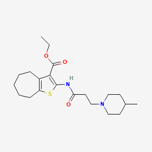 molecular formula C21H32N2O3S B12156319 ethyl 2-{[3-(4-methylpiperidino)propanoyl]amino}-5,6,7,8-tetrahydro-4H-cyclohepta[b]thiophene-3-carboxylate 