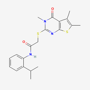 molecular formula C20H23N3O2S2 B12156371 N-[2-(propan-2-yl)phenyl]-2-({3,5,6-trimethyl-4-oxo-3H,4H-thieno[2,3-d]pyrimidin-2-yl}sulfanyl)acetamide 