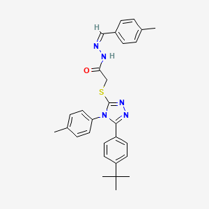 molecular formula C29H31N5OS B12156542 2-[[5-(4-tert-butylphenyl)-4-(4-methylphenyl)-1,2,4-triazol-3-yl]sulfanyl]-N-[(E)-(4-methylphenyl)methylideneamino]acetamide 