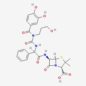 molecular formula C27H30N4O9S B1215691 (2S,5R,6R)-6-[[2-[[(3,4-dihydroxybenzoyl)-(3-hydroxypropyl)carbamoyl]amino]-2-phenylacetyl]amino]-3,3-dimethyl-7-oxo-4-thia-1-azabicyclo[3.2.0]heptane-2-carboxylic acid CAS No. 81819-61-6