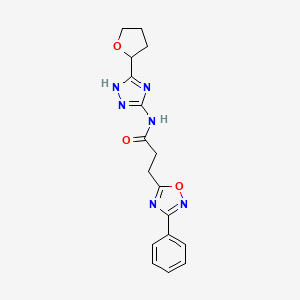 molecular formula C17H18N6O3 B12156985 3-(3-phenyl-1,2,4-oxadiazol-5-yl)-N-[3-(tetrahydrofuran-2-yl)-1H-1,2,4-triazol-5-yl]propanamide 