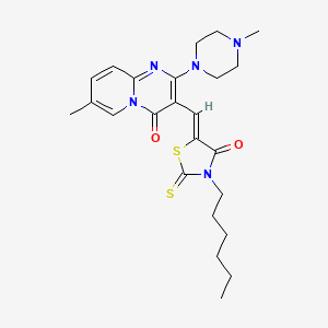 molecular formula C24H31N5O2S2 B12157011 3-[(Z)-(3-hexyl-4-oxo-2-thioxo-1,3-thiazolidin-5-ylidene)methyl]-7-methyl-2-(4-methylpiperazin-1-yl)-4H-pyrido[1,2-a]pyrimidin-4-one 