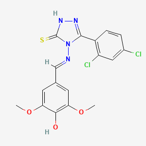 molecular formula C17H14Cl2N4O3S B12157119 5-(2,4-dichlorophenyl)-4-{[(E)-(4-hydroxy-3,5-dimethoxyphenyl)methylidene]amino}-2,4-dihydro-3H-1,2,4-triazole-3-thione 