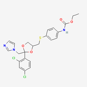 molecular formula C23H23Cl2N3O4S B1215715 Ethyl [4-({[2-(2,4-dichlorophenyl)-2-(imidazol-1-ylmethyl)-1,3-dioxolan-4-yl]methyl}sulfanyl)phenyl]carbamate 