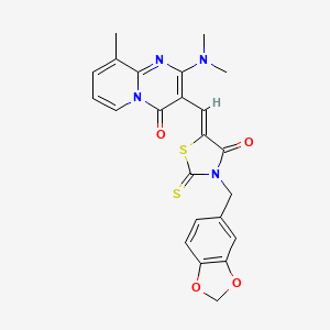 molecular formula C23H20N4O4S2 B12157221 3-{(Z)-[3-(1,3-benzodioxol-5-ylmethyl)-4-oxo-2-thioxo-1,3-thiazolidin-5-ylidene]methyl}-2-(dimethylamino)-9-methyl-4H-pyrido[1,2-a]pyrimidin-4-one 