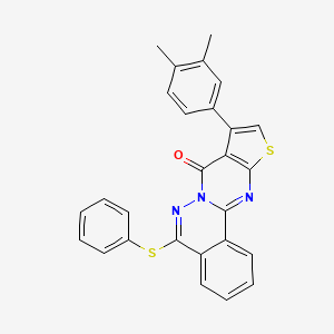 13-(3,4-Dimethylphenyl)-8-(phenylsulfanyl)-15-thia-9,10,17-triazatetracyclo[8.7.0.0^{2,7}.0^{12,16}]heptadeca-1(17),2(7),3,5,8,12(16),13-heptaen-11-one