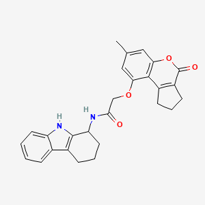 molecular formula C27H26N2O4 B12157364 2-[(7-methyl-4-oxo-1,2,3,4-tetrahydrocyclopenta[c]chromen-9-yl)oxy]-N-(2,3,4,9-tetrahydro-1H-carbazol-1-yl)acetamide 