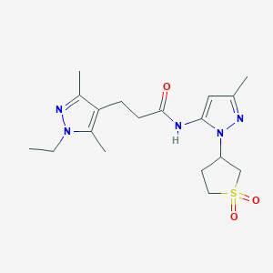 molecular formula C18H27N5O3S B12157413 N-[1-(1,1-dioxidotetrahydrothiophen-3-yl)-3-methyl-1H-pyrazol-5-yl]-3-(1-ethyl-3,5-dimethyl-1H-pyrazol-4-yl)propanamide 