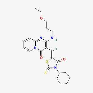 molecular formula C23H28N4O3S2 B12157444 3-[(Z)-(3-cyclohexyl-4-oxo-2-thioxo-1,3-thiazolidin-5-ylidene)methyl]-2-[(3-ethoxypropyl)amino]-4H-pyrido[1,2-a]pyrimidin-4-one 