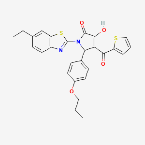 molecular formula C27H24N2O4S2 B12157488 (4E)-1-(6-ethyl-1,3-benzothiazol-2-yl)-4-[hydroxy(thiophen-2-yl)methylidene]-5-(4-propoxyphenyl)pyrrolidine-2,3-dione 