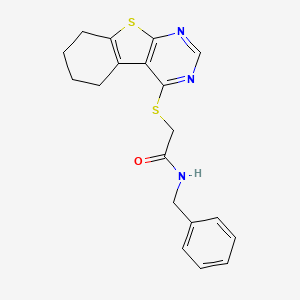 N-benzyl-2-{8-thia-4,6-diazatricyclo[7.4.0.0^{2,7}]trideca-1(9),2,4,6-tetraen-3-ylsulfanyl}acetamide