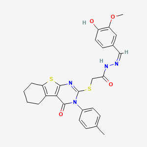 N'-[(Z)-(4-hydroxy-3-methoxyphenyl)methylidene]-2-{[3-(4-methylphenyl)-4-oxo-3,4,5,6,7,8-hexahydro[1]benzothieno[2,3-d]pyrimidin-2-yl]sulfanyl}acetohydrazide