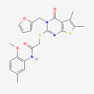 molecular formula C23H23N3O4S2 B12157534 2-{[3-(furan-2-ylmethyl)-5,6-dimethyl-4-oxo-3,4-dihydrothieno[2,3-d]pyrimidin-2-yl]sulfanyl}-N-(2-methoxy-5-methylphenyl)acetamide 