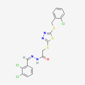 2-[[5-[(2-chlorophenyl)methylsulfanyl]-1,3,4-thiadiazol-2-yl]sulfanyl]-N-[(E)-(2,3-dichlorophenyl)methylideneamino]acetamide