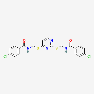 molecular formula C20H16Cl2N4O2S2 B12157789 4-chloro-N-({[2-({[(4-chlorophenyl)formamido]methyl}sulfanyl)pyrimidin-4-yl]sulfanyl}methyl)benzamide 