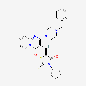 2-(4-benzylpiperazin-1-yl)-3-[(Z)-(3-cyclopentyl-4-oxo-2-thioxo-1,3-thiazolidin-5-ylidene)methyl]-4H-pyrido[1,2-a]pyrimidin-4-one