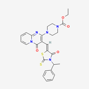 molecular formula C27H27N5O4S2 B12158020 ethyl 4-(4-oxo-3-{(Z)-[4-oxo-3-(1-phenylethyl)-2-thioxo-1,3-thiazolidin-5-ylidene]methyl}-4H-pyrido[1,2-a]pyrimidin-2-yl)piperazine-1-carboxylate 