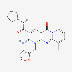 molecular formula C23H23N5O3 B12158037 N-cyclopentyl[1-(2-furylmethyl)-2-imino-10-methyl-5-oxo(1,6-dihydropyridino[2, 3-d]pyridino[1,2-a]pyrimidin-3-yl)]carboxamide 