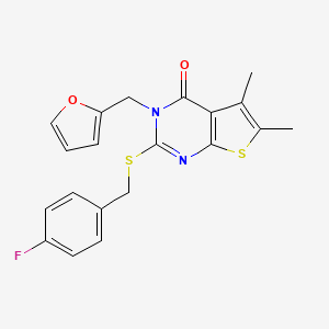 molecular formula C20H17FN2O2S2 B12158073 2-[(4-fluorobenzyl)sulfanyl]-3-(furan-2-ylmethyl)-5,6-dimethylthieno[2,3-d]pyrimidin-4(3H)-one 