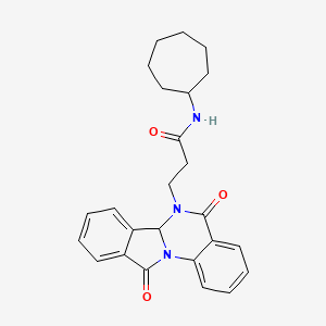 molecular formula C25H27N3O3 B12158105 N-cycloheptyl-3-(5,11-dioxo-6a,11-dihydroisoindolo[2,1-a]quinazolin-6(5H)-yl)propanamide 