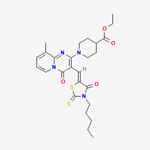 ethyl 1-{9-methyl-4-oxo-3-[(Z)-(4-oxo-3-pentyl-2-thioxo-1,3-thiazolidin-5-ylidene)methyl]-4H-pyrido[1,2-a]pyrimidin-2-yl}piperidine-4-carboxylate