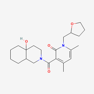 molecular formula C22H32N2O4 B12158250 3-[(4a-hydroxyoctahydroisoquinolin-2(1H)-yl)carbonyl]-4,6-dimethyl-1-(tetrahydrofuran-2-ylmethyl)pyridin-2(1H)-one 