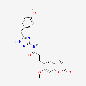 molecular formula C24H24N4O5 B12158317 N-[5-(4-methoxybenzyl)-1H-1,2,4-triazol-3-yl]-3-(7-methoxy-4-methyl-2-oxo-2H-chromen-6-yl)propanamide 