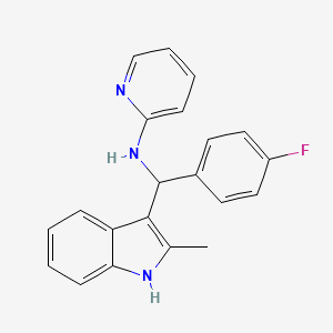 molecular formula C21H18FN3 B12158864 N-[(4-fluorophenyl)(2-methyl-1H-indol-3-yl)methyl]pyridin-2-amine 