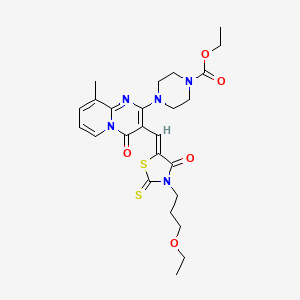 ethyl 4-(3-{(Z)-[3-(3-ethoxypropyl)-4-oxo-2-thioxo-1,3-thiazolidin-5-ylidene]methyl}-9-methyl-4-oxo-4H-pyrido[1,2-a]pyrimidin-2-yl)piperazine-1-carboxylate