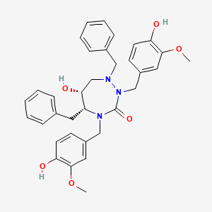 molecular formula C34H37N3O6 B1215899 (5R,6R)-2,4-Bis-(4-hydroxy-3-methoxybenzyl)-1,5-dibenzyl-3-oxo-6-hydroxy-1,2,4-triazacycloheptane 
