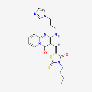 molecular formula C22H24N6O2S2 B12159084 3-[(Z)-(3-butyl-4-oxo-2-thioxo-1,3-thiazolidin-5-ylidene)methyl]-2-{[3-(1H-imidazol-1-yl)propyl]amino}-4H-pyrido[1,2-a]pyrimidin-4-one 