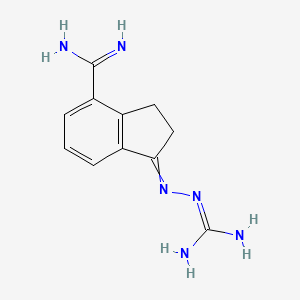 molecular formula C11H14N6 B1215920 2-(4-Carbamimidoyl-2,3-dihydro-1H-inden-1-ylidene)hydrazinecarboximidamide 